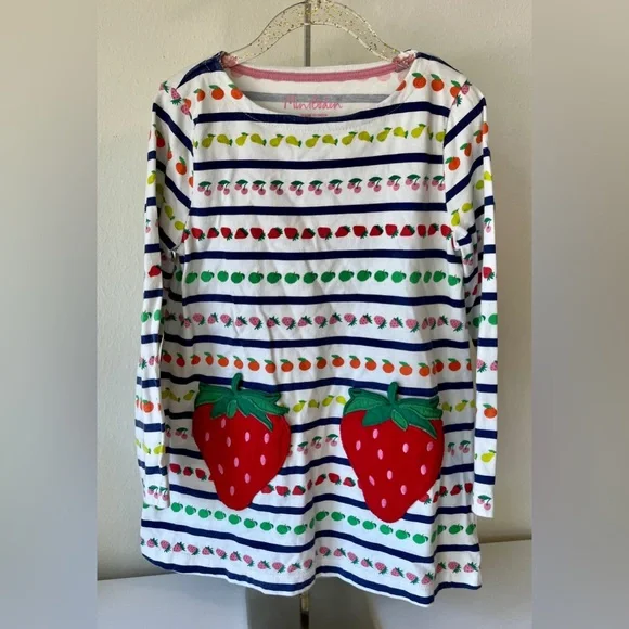 MINI BODEN Girl’s Strawberry Pockets Long SleeveTunic Fruit Dress, 5/6Y, VGUC - Picture 2 of 6